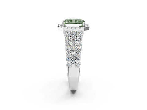 White gold Fancy Green Radiant Cut Halo Pavé Diamond Engagement Ring with Split Shank and Four-Prong Setting_5