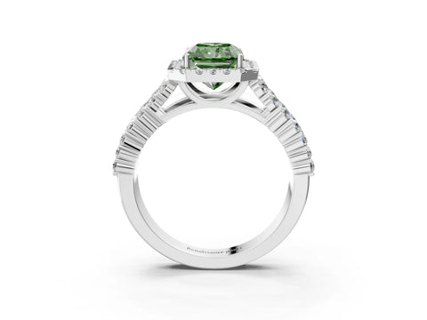White gold Fancy Green Radiant Cut Halo Pavé Diamond Engagement Ring with Split Shank and Four-Prong Setting_6