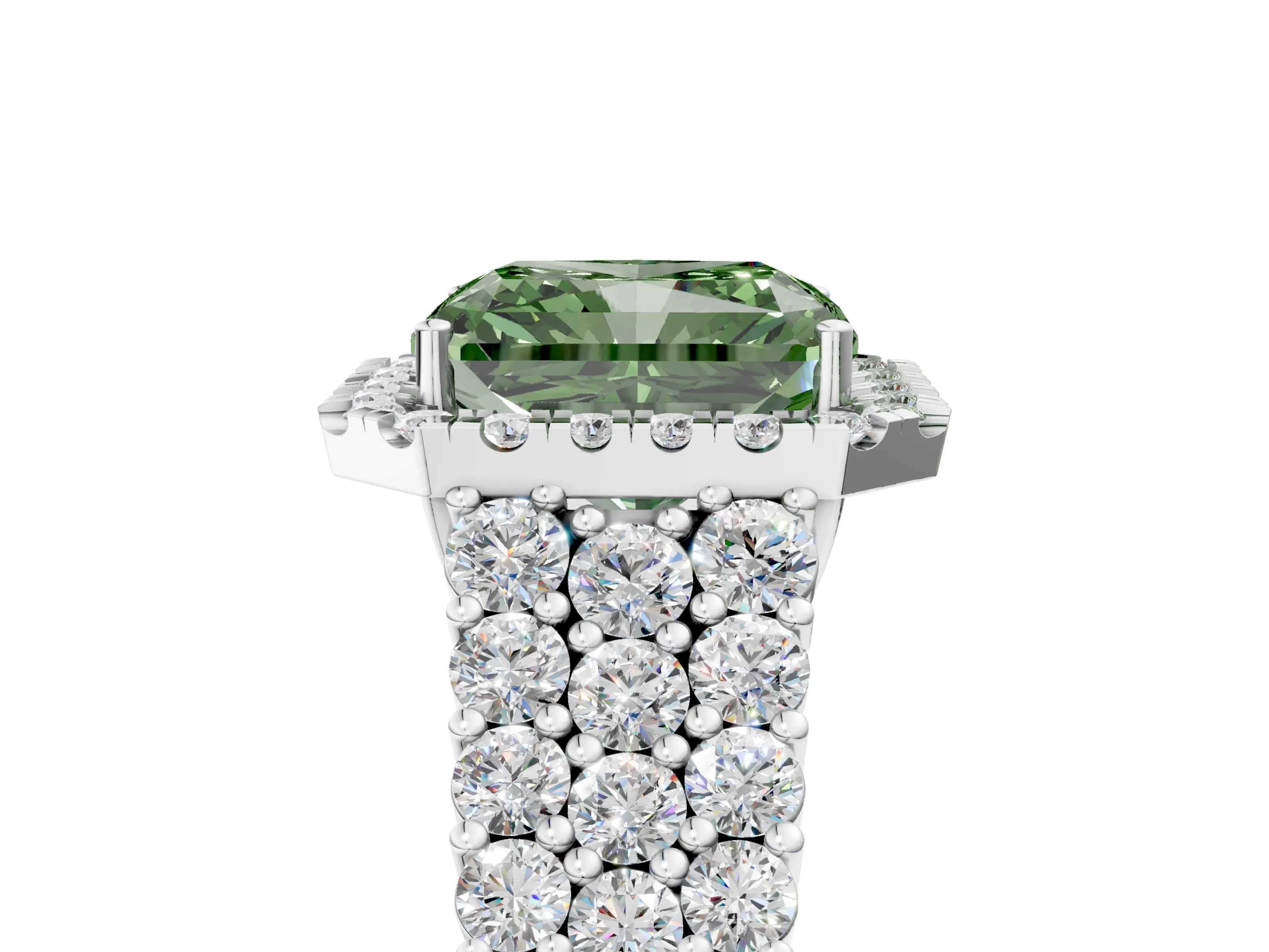 White gold Fancy Green Radiant Cut Halo Pavé Diamond Engagement Ring with Split Shank and Four-Prong Setting_8