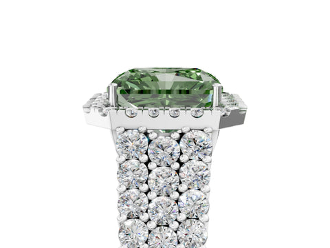 White gold Fancy Green Radiant Cut Halo Pavé Diamond Engagement Ring with Split Shank and Four-Prong Setting_8