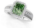 White gold Fancy Green Radiant  Cut Halo Pave Band Four-Prong Ring_50