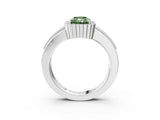 White gold Fancy Green Radiant  Cut Halo Pave Band Four-Prong Ring_52