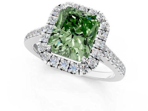 White gold Fancy Green Radiant Cut Halo Pave Diamond Engagement Ring with Four-Prong Setting_49