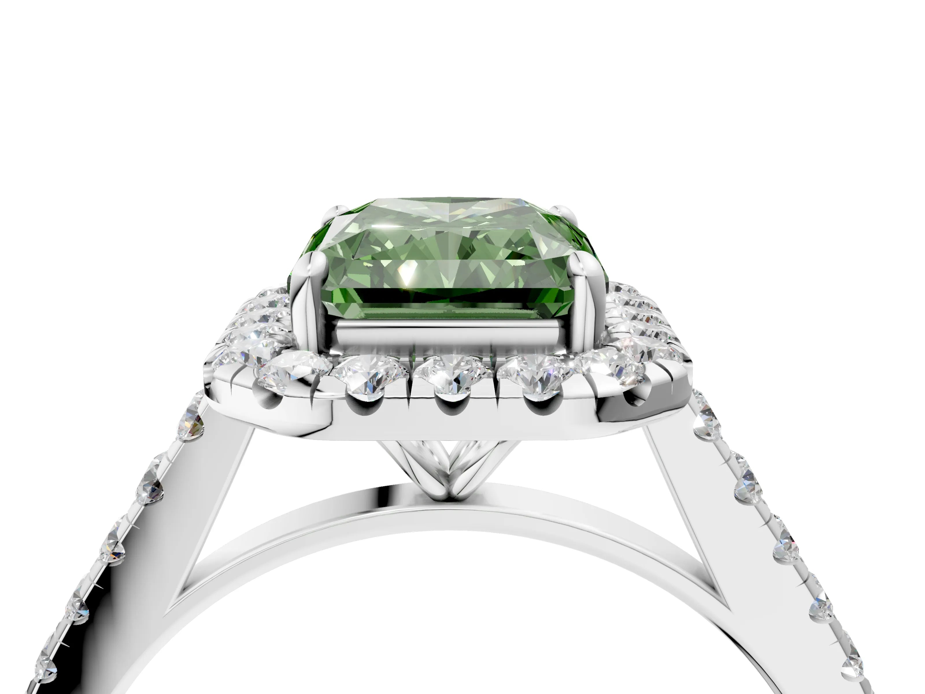 White gold Fancy Green Radiant Cut Halo Pave Diamond Engagement Ring with Four-Prong Setting_52