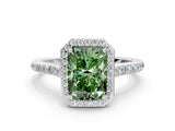 White gold Fancy Green Radiant Cut Halo Round Diamond Pavé Band with Four-Prong Setting_15