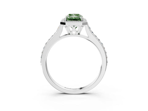 White gold Fancy Green Radiant Cut Halo Round Diamond Pavé Band with Four-Prong Setting_18