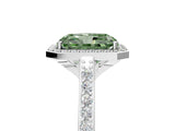 White gold Fancy Green Radiant Cut Halo Round Diamond Pavé Band with Four-Prong Setting_20