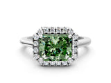 White gold Fancy Green Radiant Cut Halo Round Diamond Solitaire Engagement Ring with Pave Band and Four-Prong Setting_25
