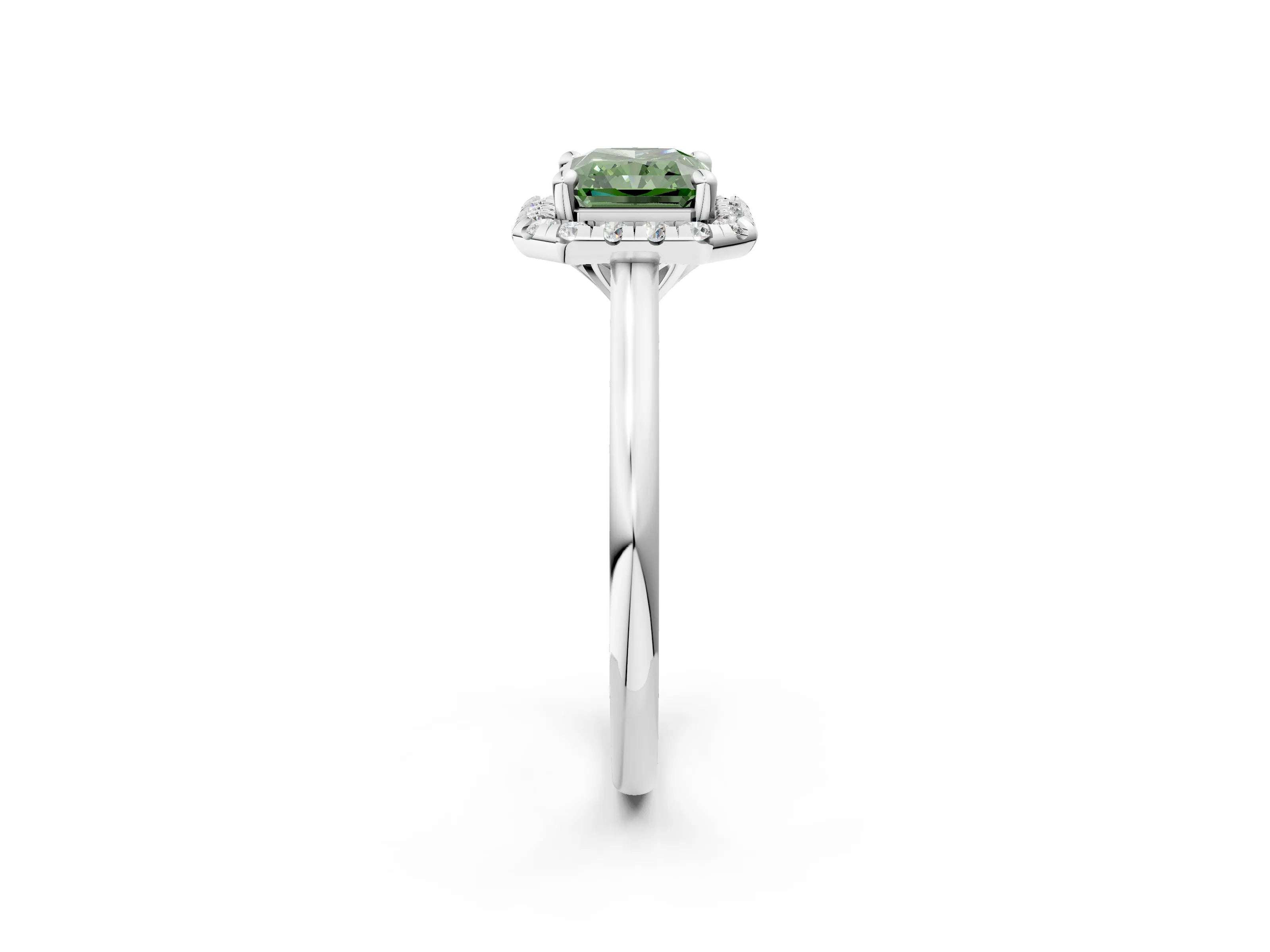 White gold Fancy Green Radiant Cut Halo Round Diamond Solitaire Engagement Ring with Pave Band and Four-Prong Setting_27