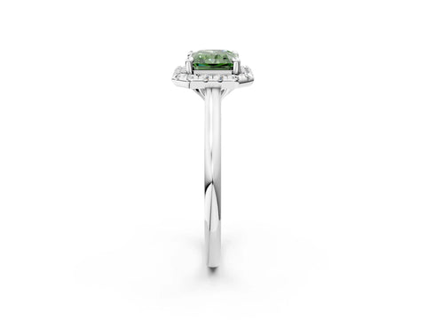 White gold Fancy Green Radiant Cut Halo Round Diamond Solitaire Engagement Ring with Pave Band and Four-Prong Setting_27