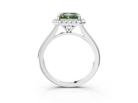 White gold Fancy Green Radiant Cut Halo Round Diamond Solitaire Engagement Ring with Pave Band and Four-Prong Setting_28