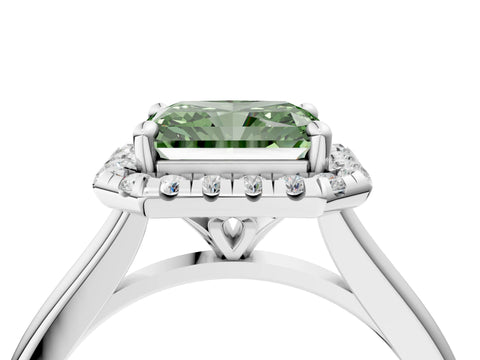 White gold Fancy Green Radiant Cut Halo Round Diamond Solitaire Engagement Ring with Pave Band and Four-Prong Setting_29