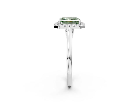 White gold Fancy Green Radiant Cut Halo Round Diamond Solitaire Ring with Pavé Band and Four-Prong Setting_2