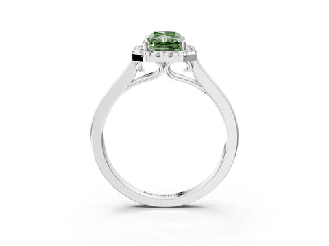 White gold Fancy Green Radiant Cut Halo Round Diamond Solitaire Ring with Pavé Band and Four-Prong Setting_3