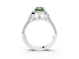 White gold Fancy Green Radiant Cut Halo Round Diamond Twist Band with Four-Prong Setting_27
