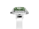 White gold Fancy Green Radiant Cut Halo Round Diamond Twist Band with Four-Prong Setting_29