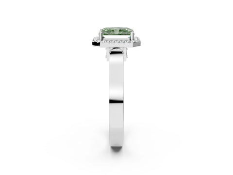 White gold Fancy Green Radiant Cut Halo Round Diamond Twist Band with Four-Prong Setting_2
