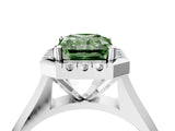 White gold Fancy Green Radiant  Cut Halo Solitaire Engagement Ring with Square Band and Four-Prong Setting_106
