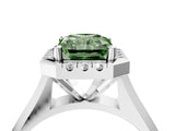White gold Fancy Green Radiant  Cut Halo Solitaire Engagement Ring with Square Band and Four-Prong Setting_224