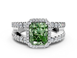 White gold Fancy Green Radiant  Cut Halo Split Shank Diamond Ring with Four-Prong Setting_45