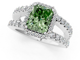 White gold Fancy Green Radiant  Cut Halo Split Shank Diamond Ring with Four-Prong Setting_46