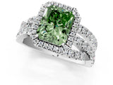 White gold Fancy Green Radiant  Cut Halo Split Shank Prong Setting Ring_50