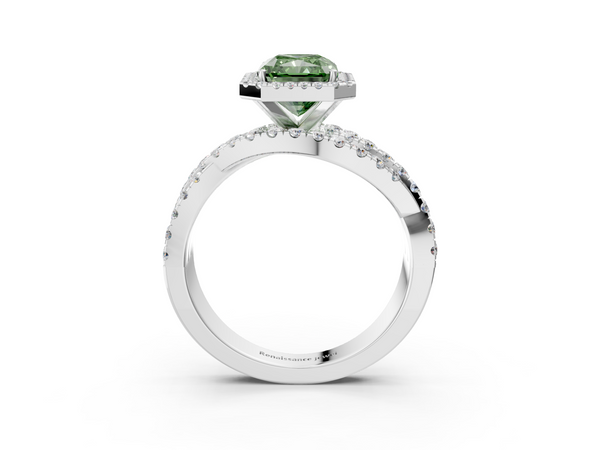White gold Fancy Green Radiant  Cut Halo Split Shank Prong Setting Ring