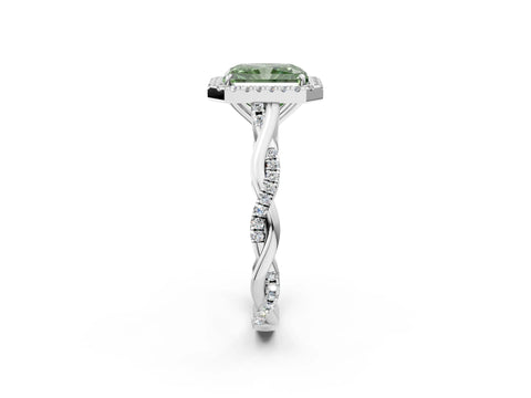 White gold Fancy Green Radiant Cut Halo Twist Band with Four-Prong Setting_2