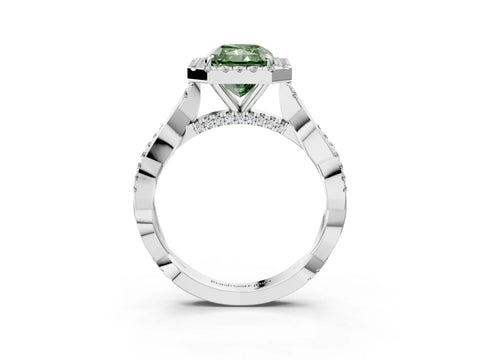 White gold Fancy Green Radiant Cut Halo Twist Band with Four-Prong Setting_3