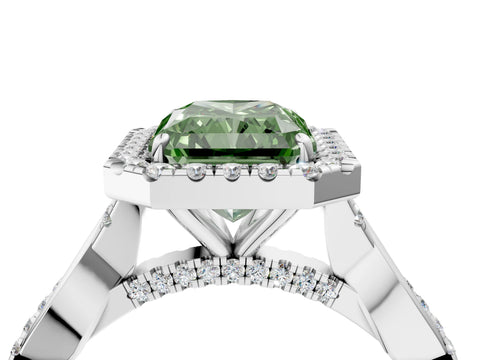 White gold Fancy Green Radiant Cut Halo Twist Band with Four-Prong Setting_4