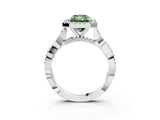 White gold Fancy Green Radiant Cut Halo Twist Band with Four-Prong Setting_75