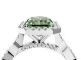 White gold Fancy Green Radiant Cut Halo Twist Band with Four-Prong Setting_76