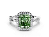 White gold Fancy Green Radiant  Cut Halo Twisted Band Four-Prong Ring_20