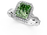 White gold Fancy Green Radiant  Cut Halo Twisted Band Four-Prong Ring_21