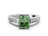 White gold Fancy Green Radiant  Cut Milgrain Channel Set Engagement Ring with Solitaire Prong Setting_49