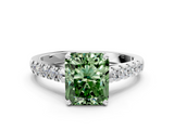 White gold Fancy Green Radiant  Cut Pavé Band Solitaire Ring with Four-Prong Setting_25
