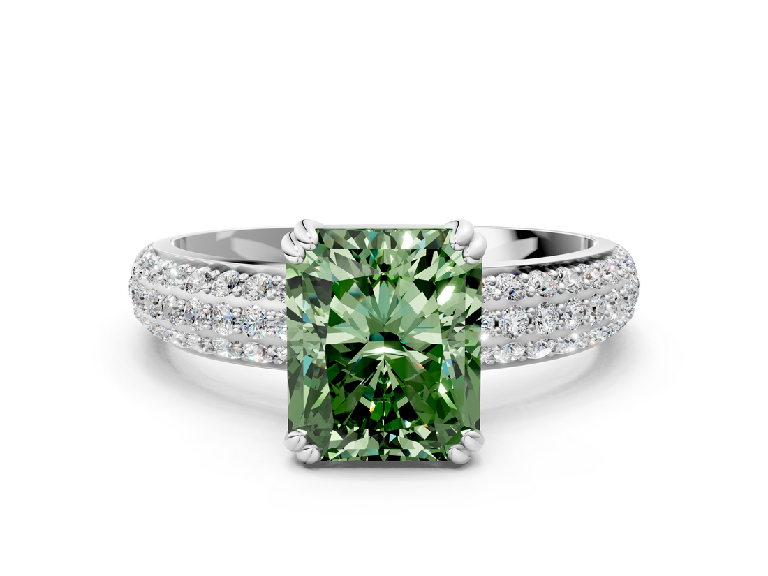 White gold Fancy Green Radiant  Cut Pave Diamond Engagement Ring with Channel Set Band and Four-Prong Setting_37