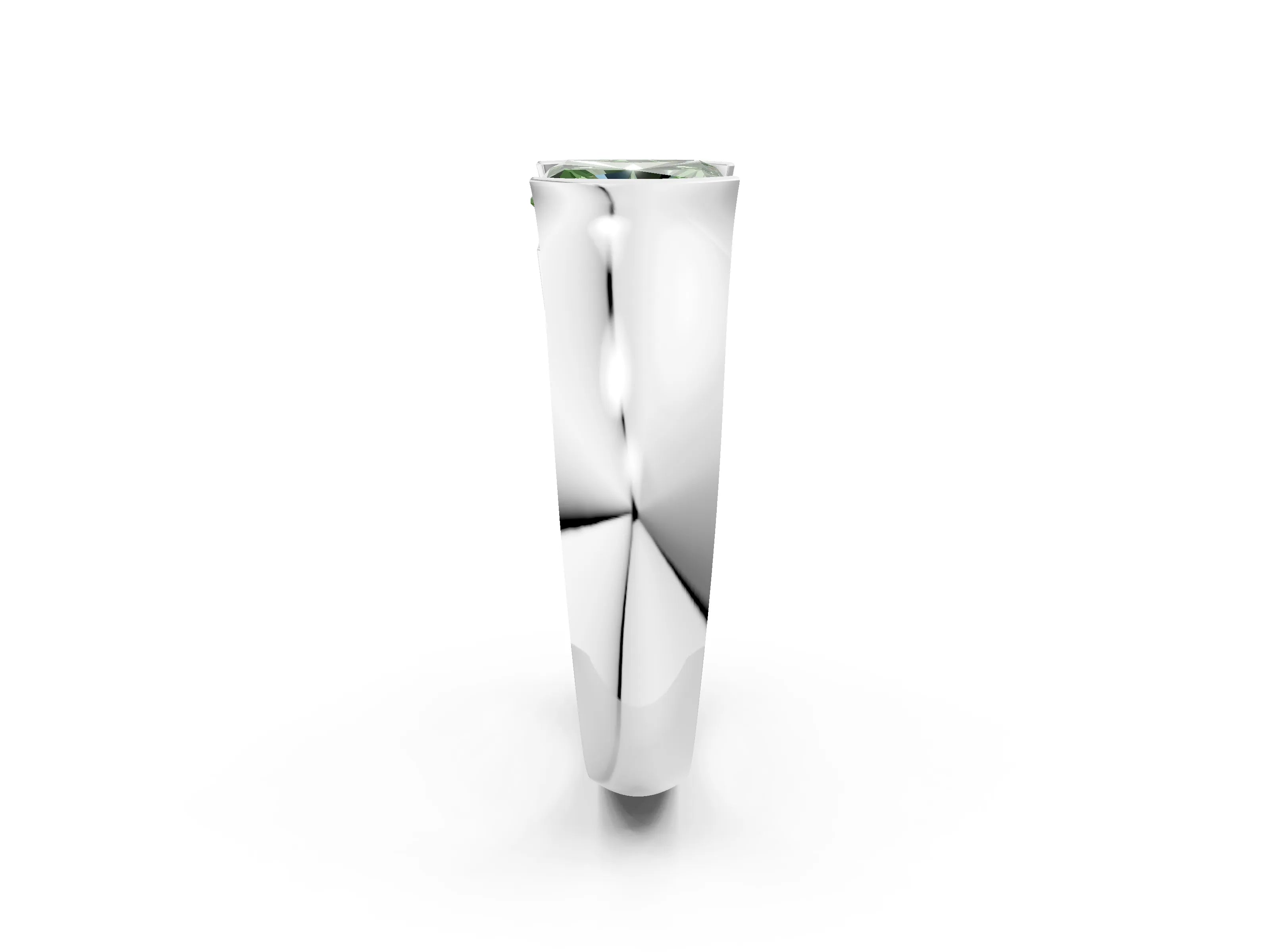 White gold Fancy Green Radiant Cut Solitaire Bezel Set Diamond Ring with Wide Band_14