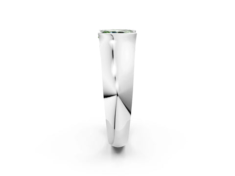 White gold Fancy Green Radiant Cut Solitaire Bezel Set Diamond Ring with Wide Band_14
