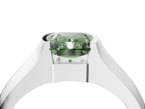 White gold Fancy Green Radiant Cut Solitaire Bezel Set Diamond Ring with Wide Band_16