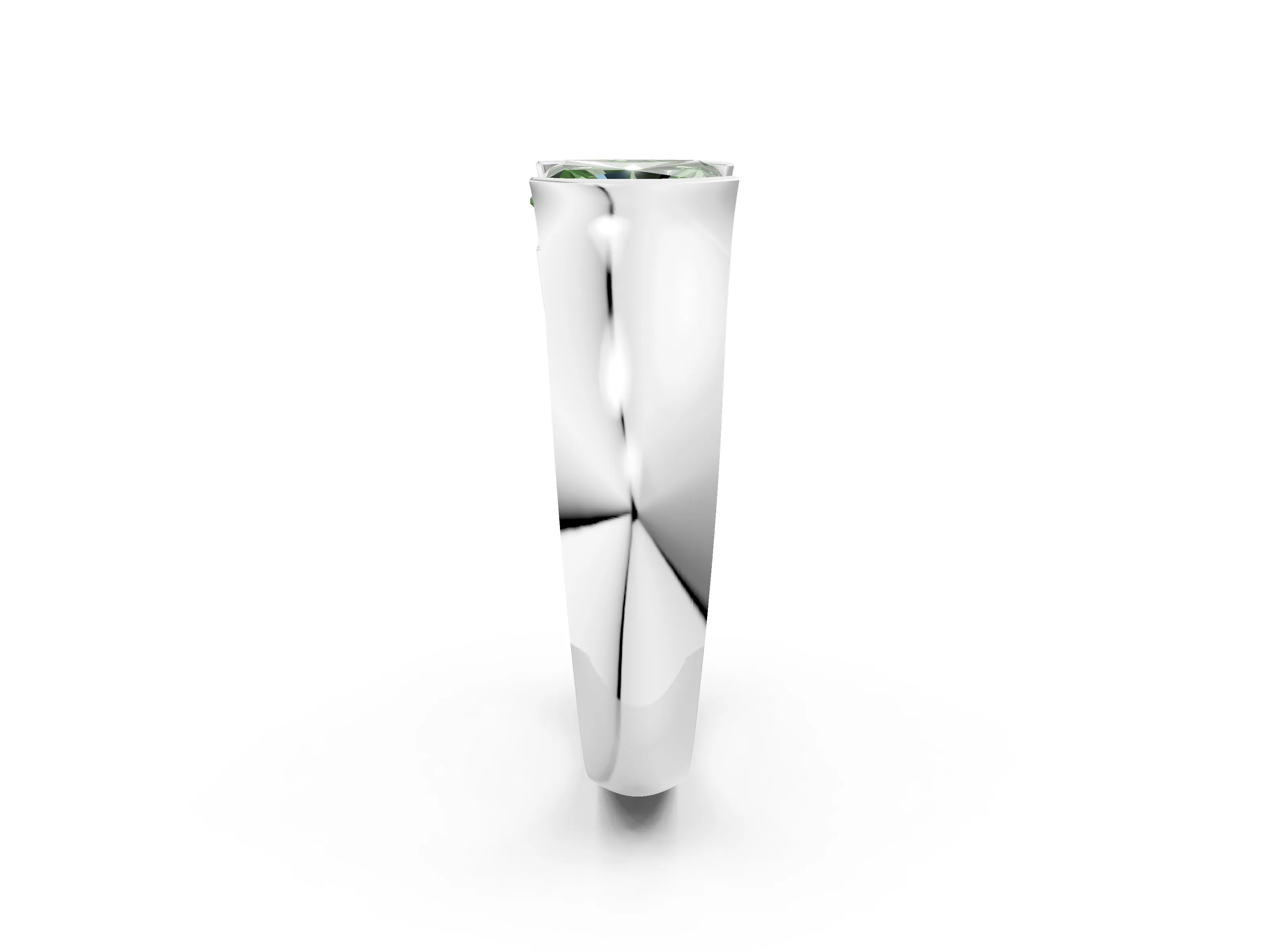 White gold Fancy Green Radiant Cut Solitaire Bezel Set Diamond Ring with Wide Band_2