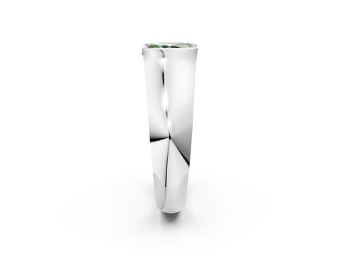 White gold Fancy Green Radiant Cut Solitaire Bezel Set Diamond Ring with Wide Band_2