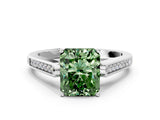 White gold Fancy Green Radiant Cut Solitaire Cathedral Diamond Engagement Ring with Channel-Set Band and Four-Prong Setting_15