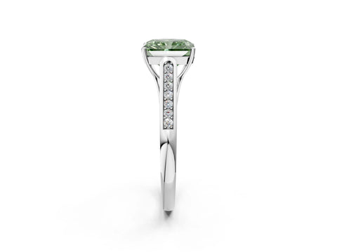 White gold Fancy Green Radiant Cut Solitaire Cathedral Diamond Engagement Ring with Channel-Set Band and Four-Prong Setting_5