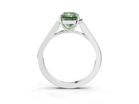 White gold Fancy Green Radiant Cut Solitaire Cathedral Diamond Engagement Ring with Channel-Set Band and Four-Prong Setting_6