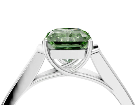 White gold Fancy Green Radiant Cut Solitaire Cathedral Diamond Engagement Ring with Channel-Set Band and Four-Prong Setting_7