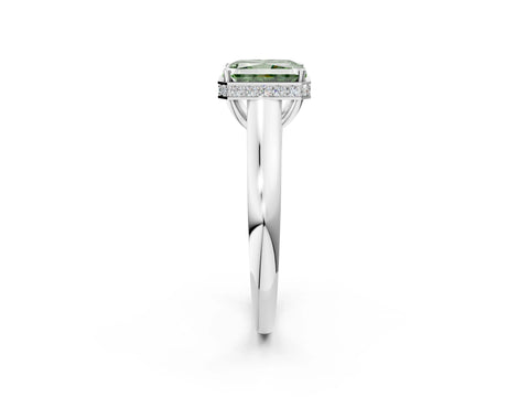 White gold Fancy Green Radiant Cut Solitaire Diamond Engagement Ring with Four-Prong Setting and Tapered Band_14