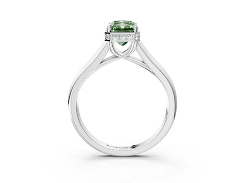 White gold Fancy Green Radiant Cut Solitaire Diamond Engagement Ring with Four-Prong Setting and Tapered Band_15