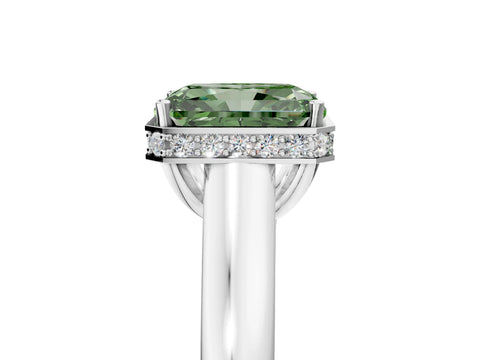 White gold Fancy Green Radiant Cut Solitaire Diamond Engagement Ring with Four-Prong Setting and Tapered Band_17