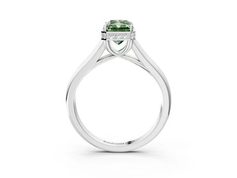 White gold Fancy Green Radiant Cut Solitaire Diamond Engagement Ring with Four-Prong Setting and Tapered Band_3
